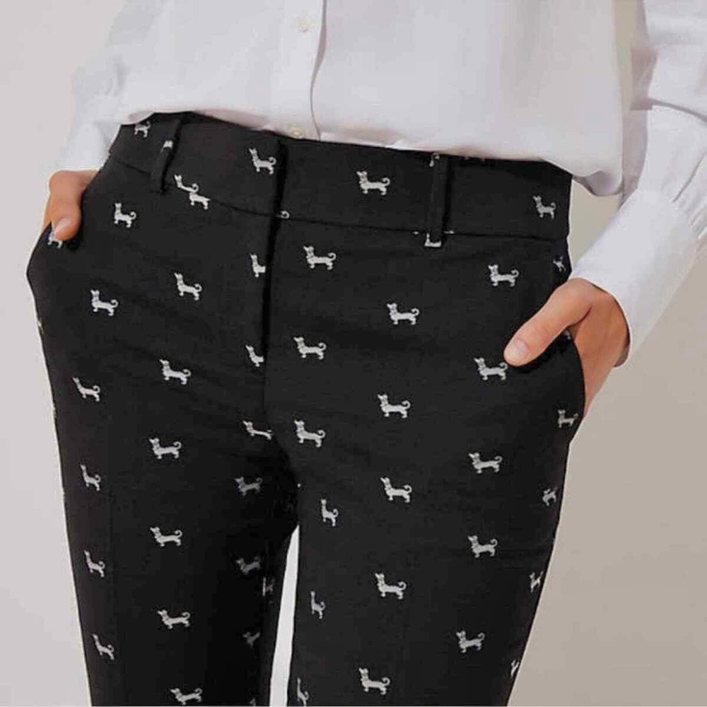 🐾 LOFT  🐾 Marisa Dachshund Dog Print Ankle Trouser Dress Pants - NEW Size Small